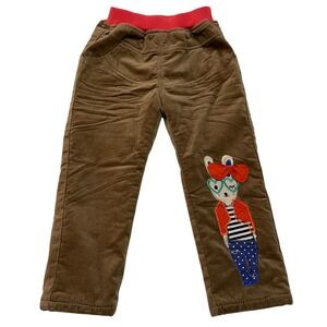 Kids Brown Corduroy Pants Trousers Size 6Y Fleece Lining Elastic Waist Warm Cute